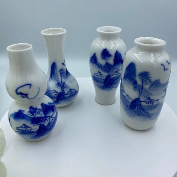 vintage blue and white porcelain close four