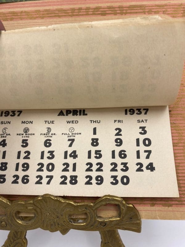 vintage calendar 1937 New York Garage opened showing April