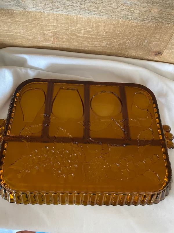 amber glass tray bottom embossed