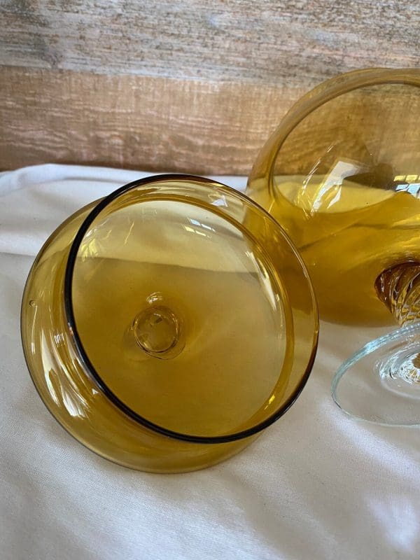 vintage amber glass candy dish with lid inside lid