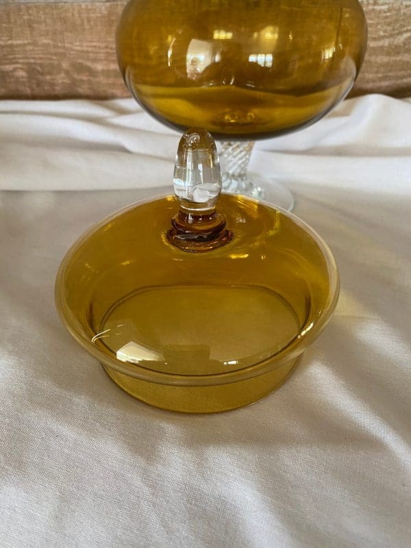 vintage amber glass candy dish with lid clear glass handle