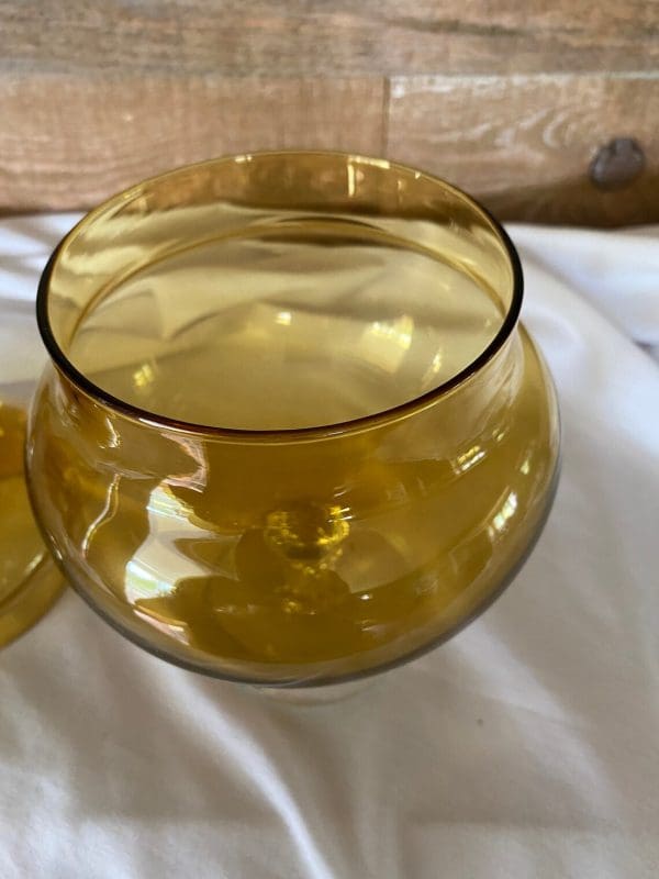 vintage amber glass candy dish with lid rim