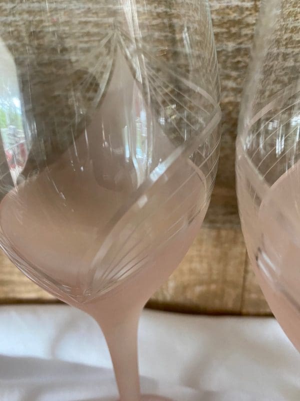 vintage pink wine glasses set of four close etched