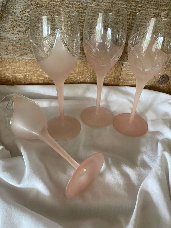 vintage pink wine glasses set of four frosted pink bases and stems art deco style