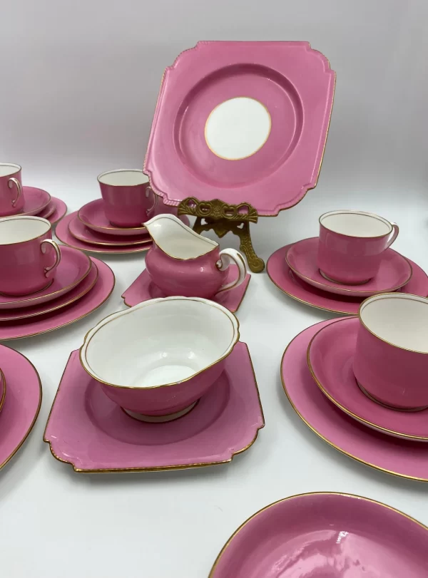 pink vintage tea set Aynsley Lunch Service for Six with extras