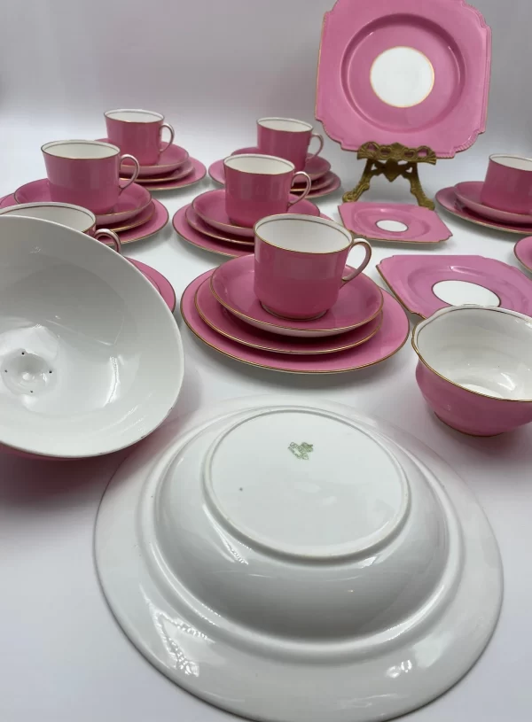 pink vintage tea set Aynsley Lunch Service for Six bottom