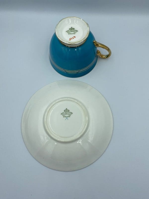 Aynsley England bone china Turquoise Blue Tea Cup and Saucer Set bottom