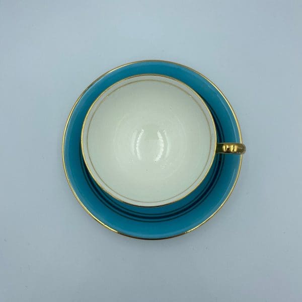 Aynsley England bone china Turquoise Blue Tea Cup and Saucer Set white inside teacup