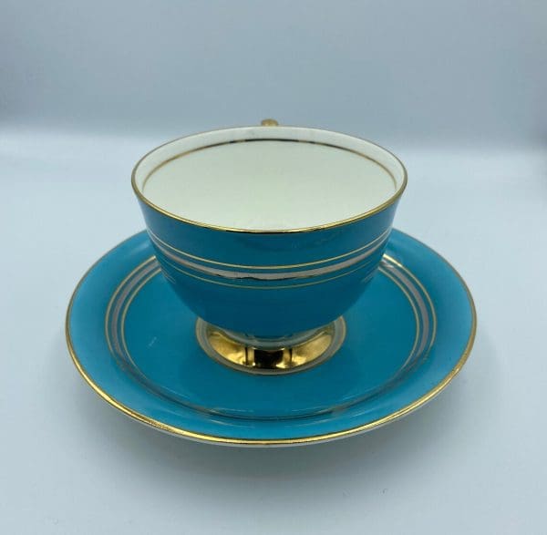 Aynsley England bone china Turquoise Blue Tea Cup and Saucer Set vintage