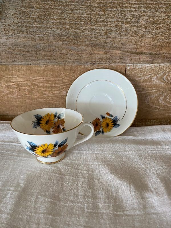 flowered tea cups Black Eye Susan cup and saucer