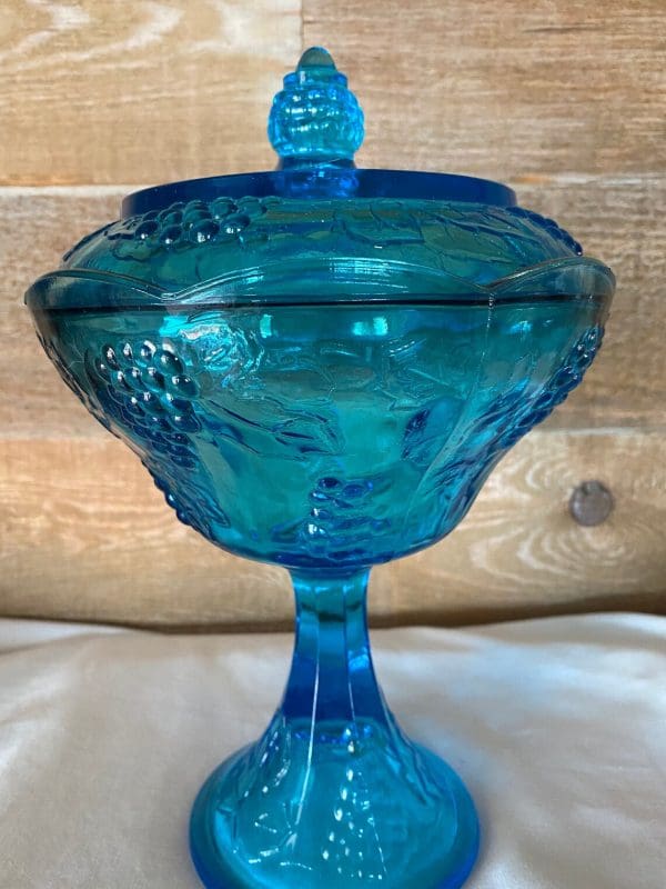 vintage blue glass candy dish with lid 1950s candy dish