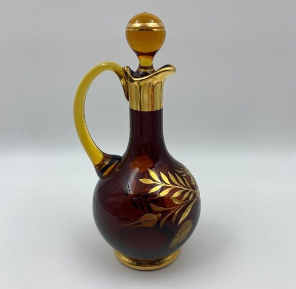 Bohemian crystal decanter amber right side