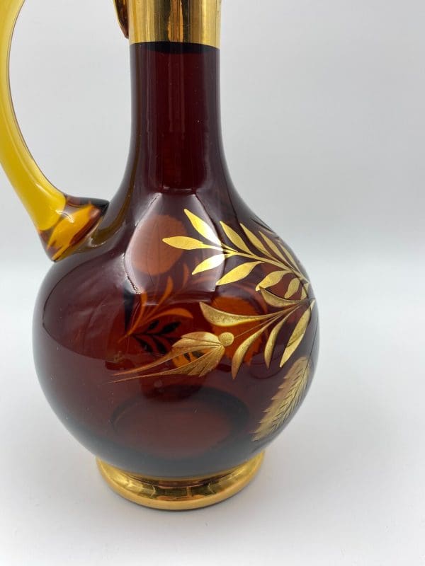 Bohemian crystal decanter amber close to base