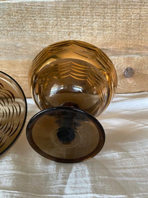 amber candy dish with lid bottom of pedestal