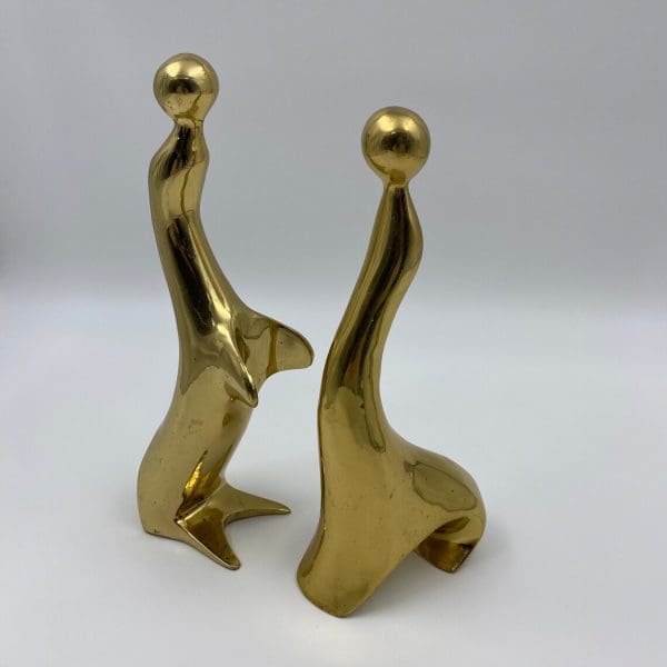 vintage brass figurines sea lion pair balancing balls