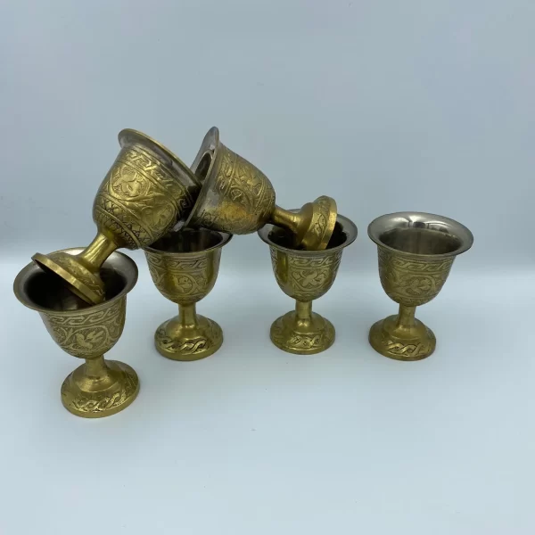 brass shot glasses set of six pedestal bottoms stainless inner