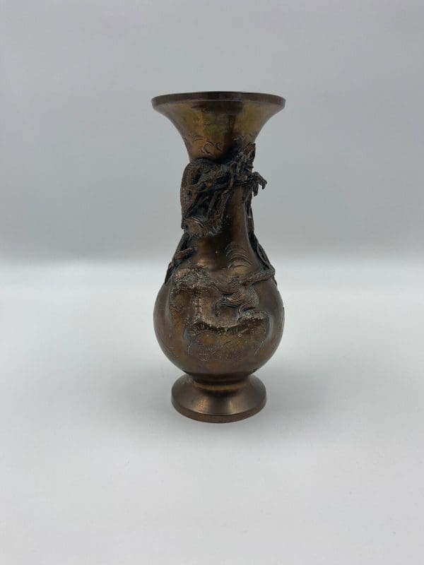 antique Japanese bronze vase dragon front