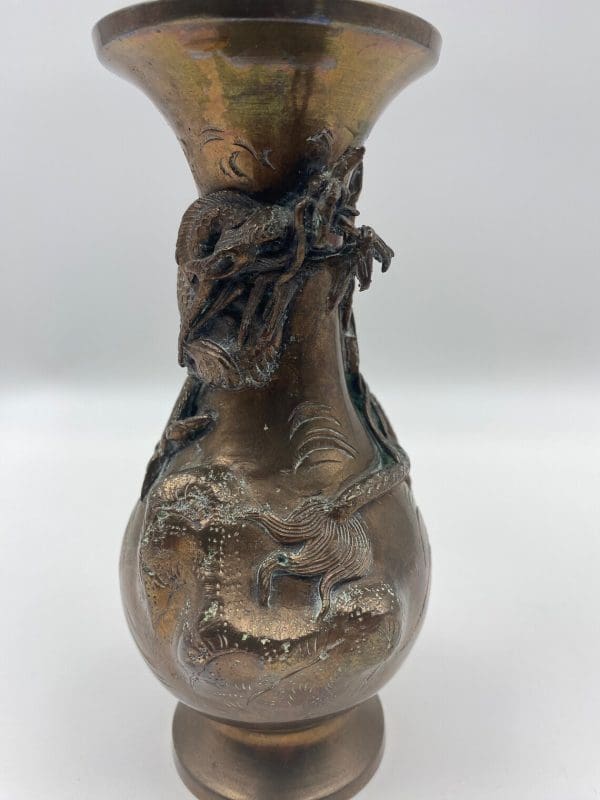 antique Japanese bronze vase close front dragon