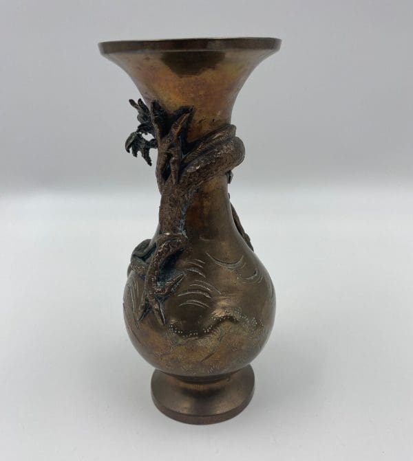 antique Japanese bronze vase back close