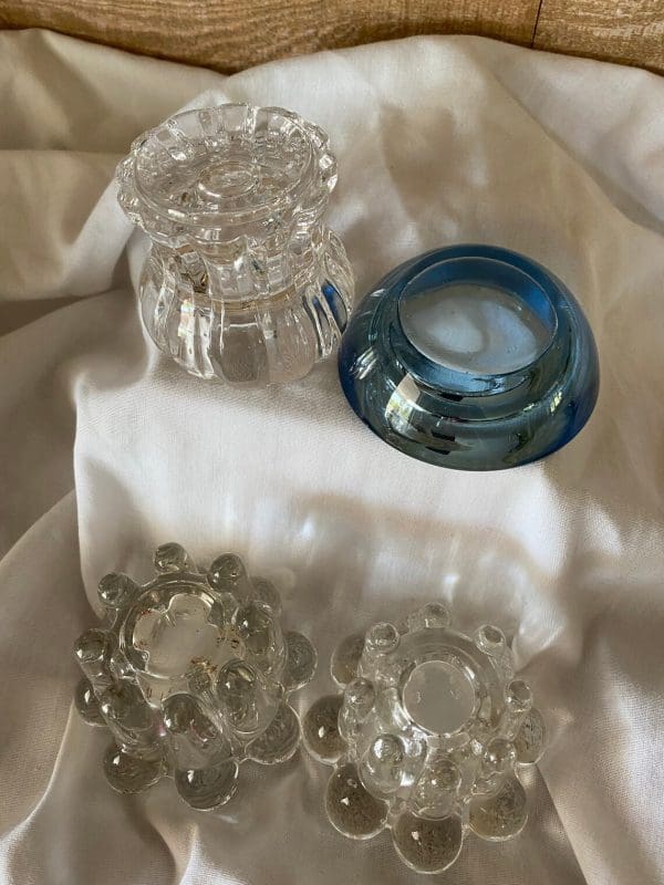 vintage glass candle holder bottom of all four