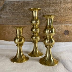 vintage brass candle holder set of three with ball type pillars