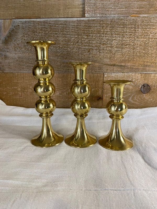 vintage brass candle holder standing from large medium and small