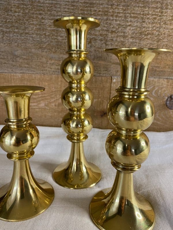 vintage brass candle holder set of three small medium and large