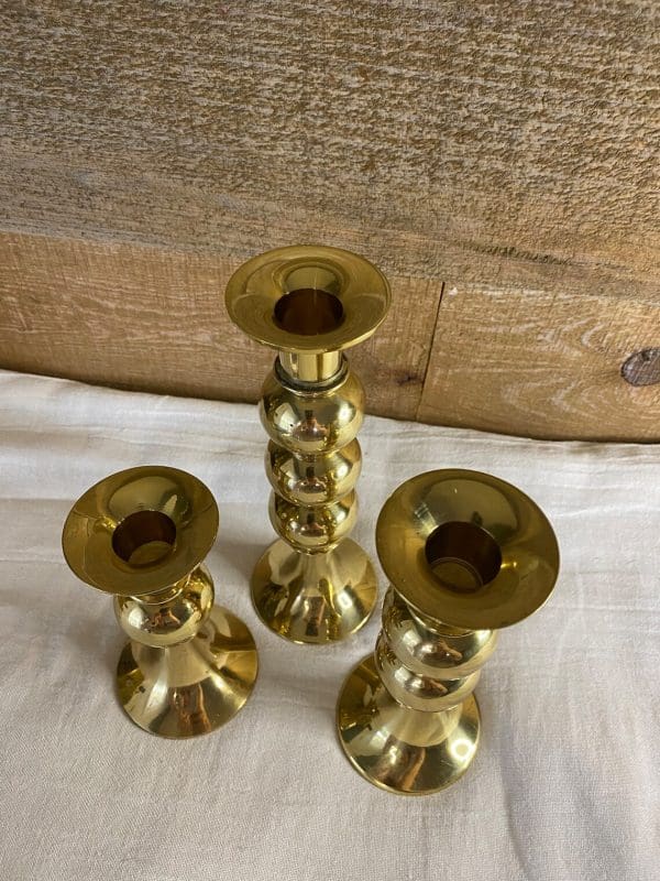 vintage brass candle holder set of three tops