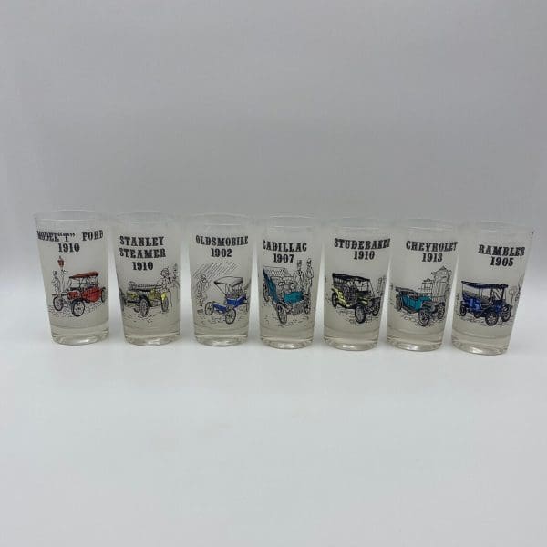 antique car drinking glasses set of seven