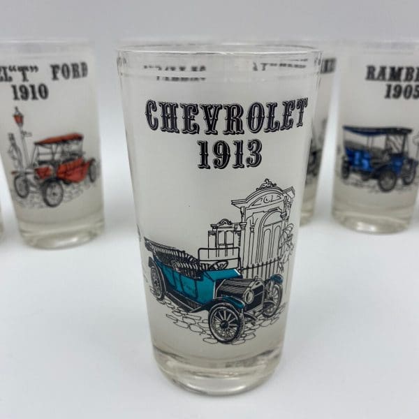 antique car drinking glasses front Chevrolet 1913