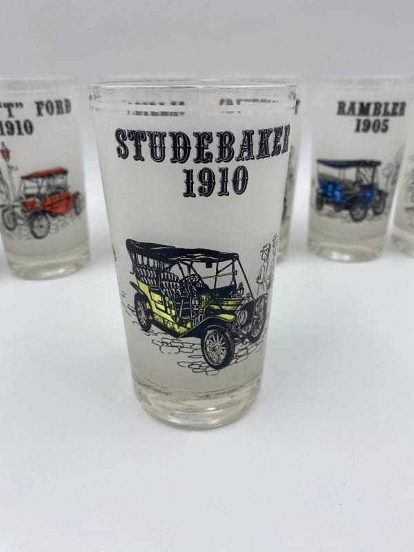 antique car drinking glasses front Studebaker 1910