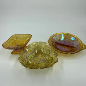 marigold carnival glass set of three