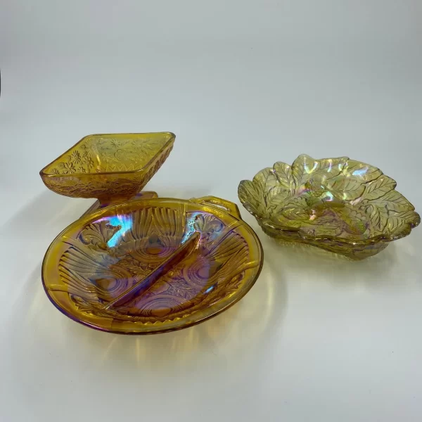 marigold carnival glass side view of all three