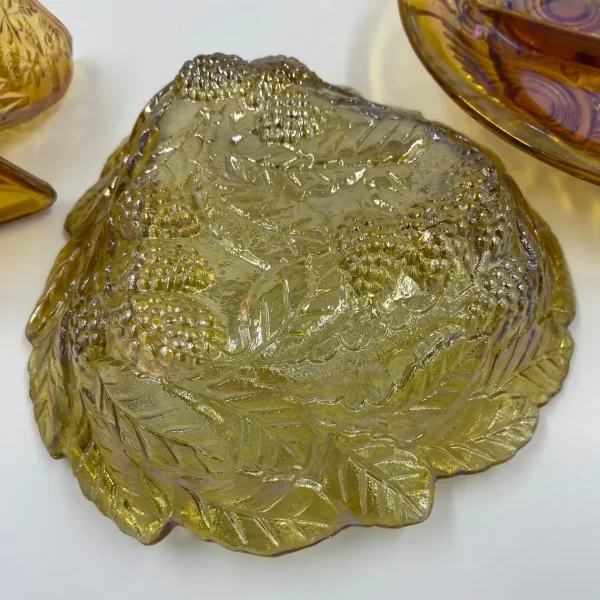 marigold carnival glass bottom of berry dish