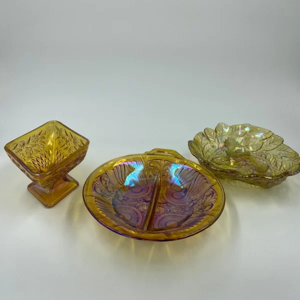 marigold carnival glass all three together