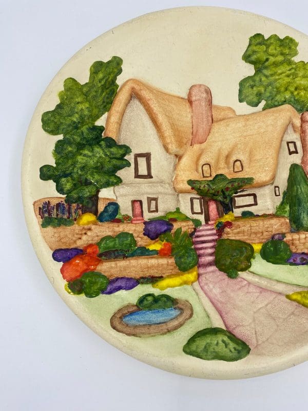 vintage hand painted plates raised cottage detail