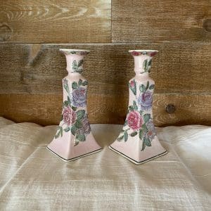 pink ceramic candle holder pair