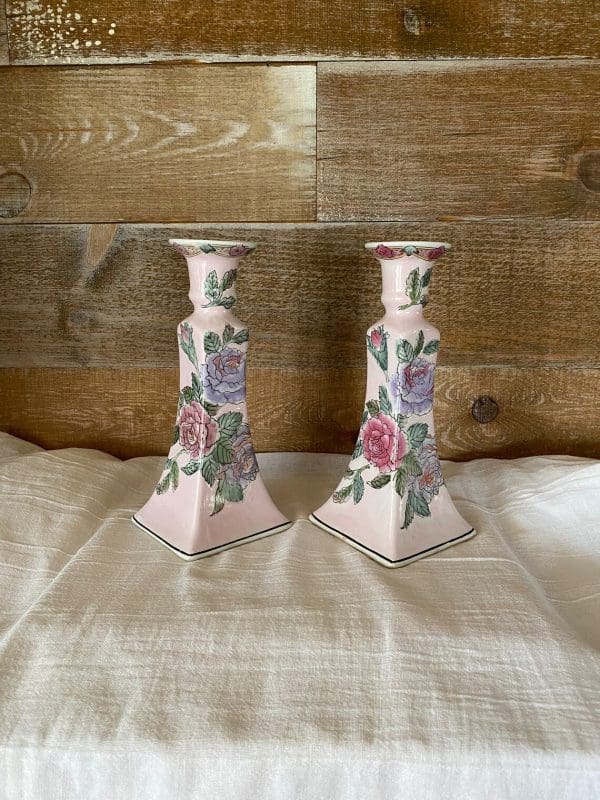 pink ceramic candle holder pair