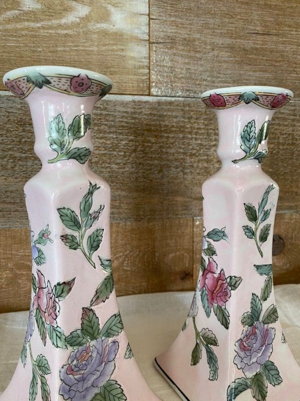 pink ceramic candle holder close of tops