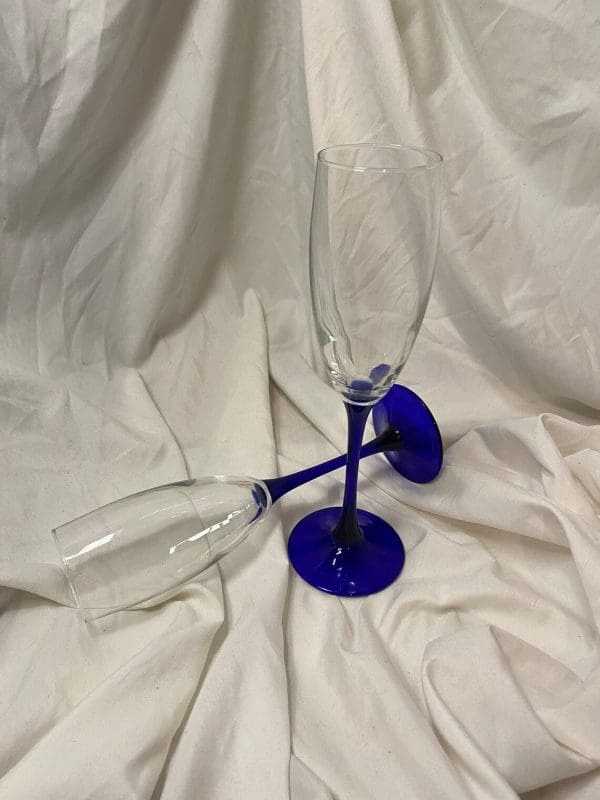 vintage champagne flutes blue stems pair