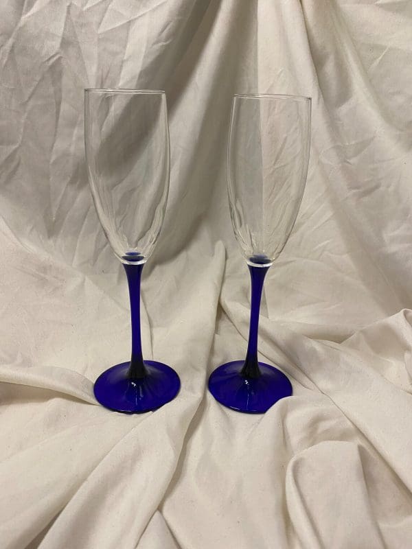 vintage champagne flutes pair with blue stems bases