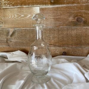 etched glass decanter with stopper