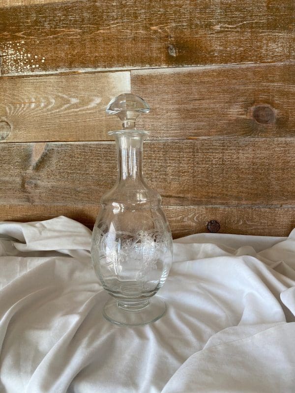 etched glass decanter with stopper