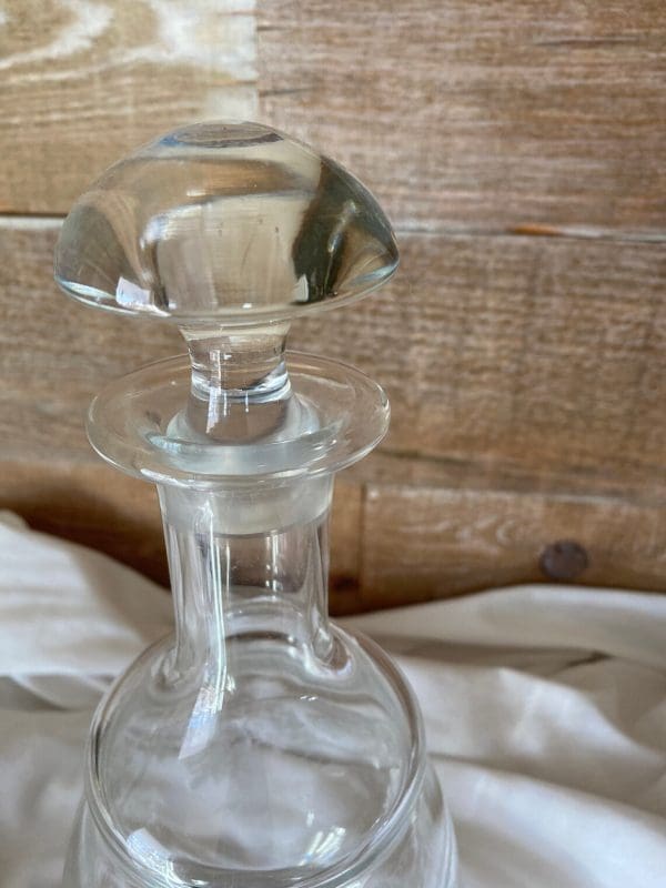 etched glass decanter with stopper top