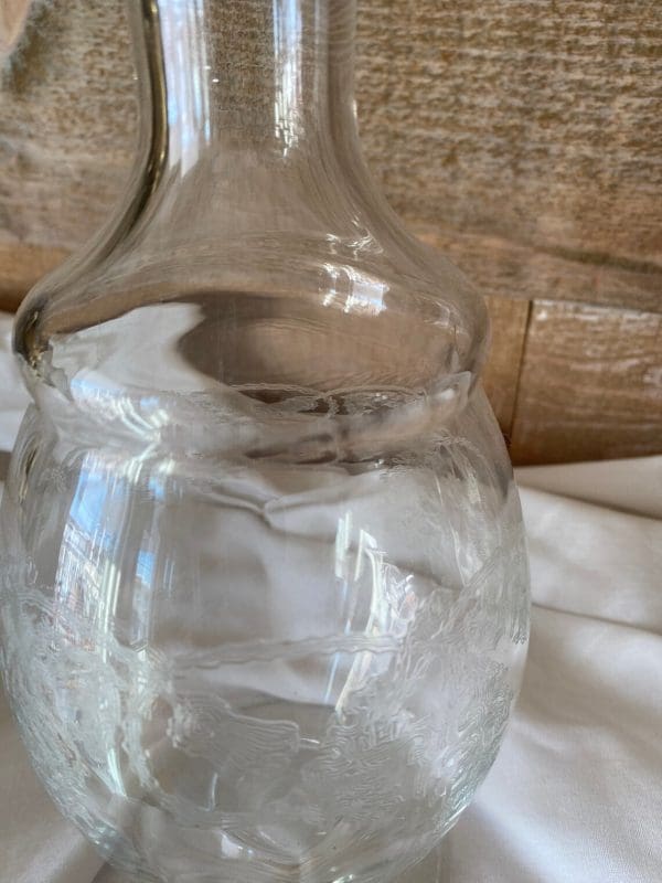 etched glass decanter with stopper shoulder