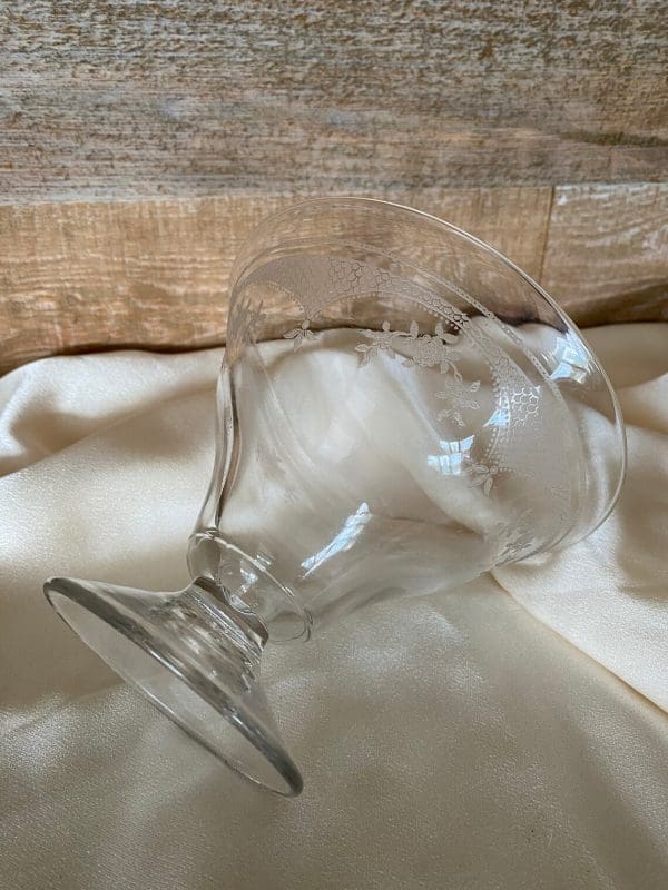 clear glass candy dish pedestal base embossed design on side