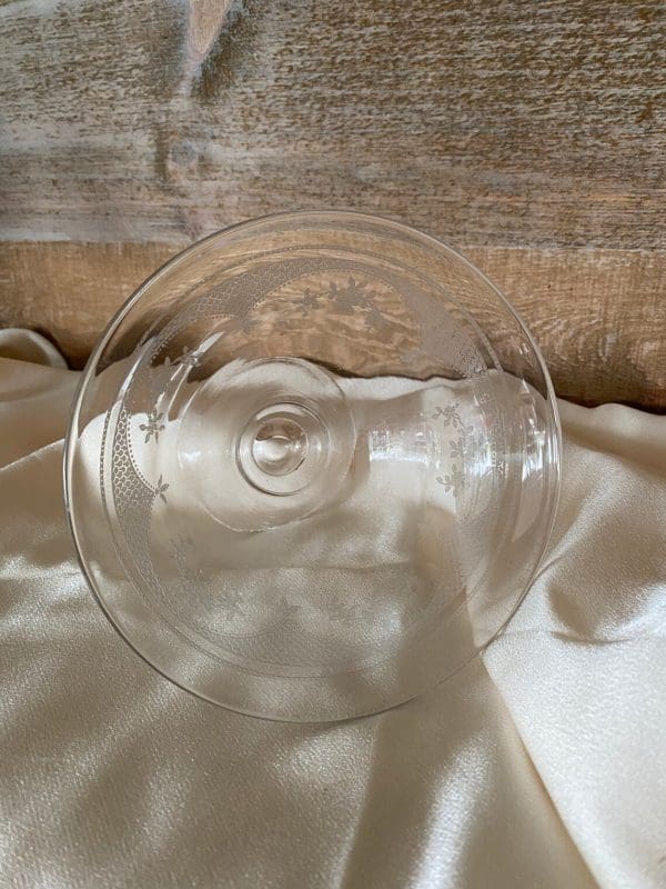 clear glass candy dish pedestal base embossed design close inside showing no damage