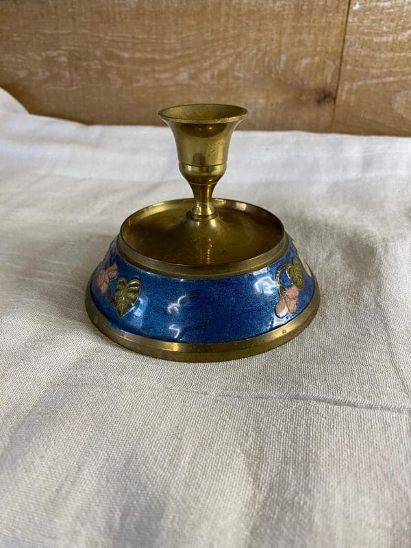 cloisonné candle holder blue enamel