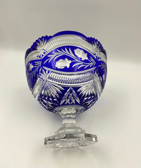 cobalt blue crystal bowl cut flowers blue to clear