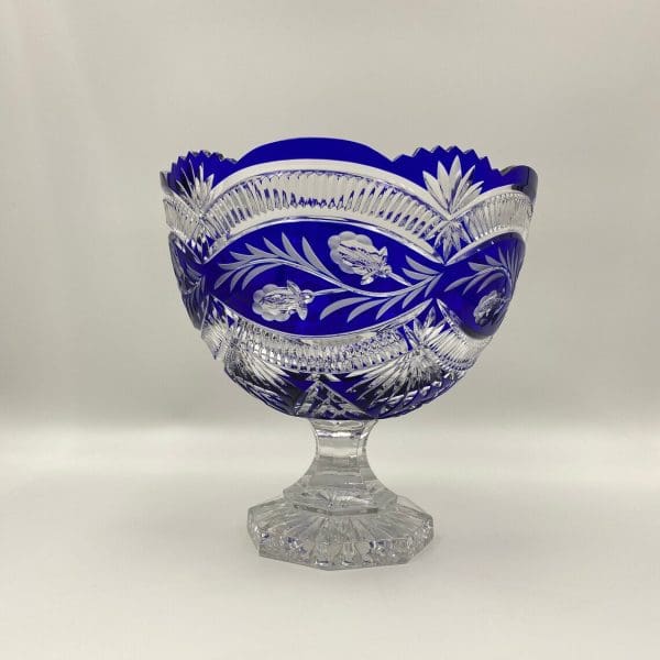 cobalt blue crystal bowl cut blue to clear